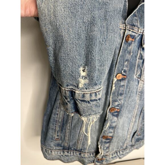 Lucky Jean Jacket Tomboy Trucker Distressed Blue Denim Women’s Size XL - Picture 7 of 11